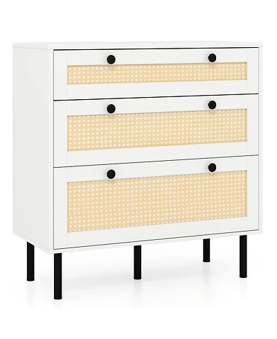 Slickblue Rattan Nightstand with 3 Drawers for Bedroom Storage