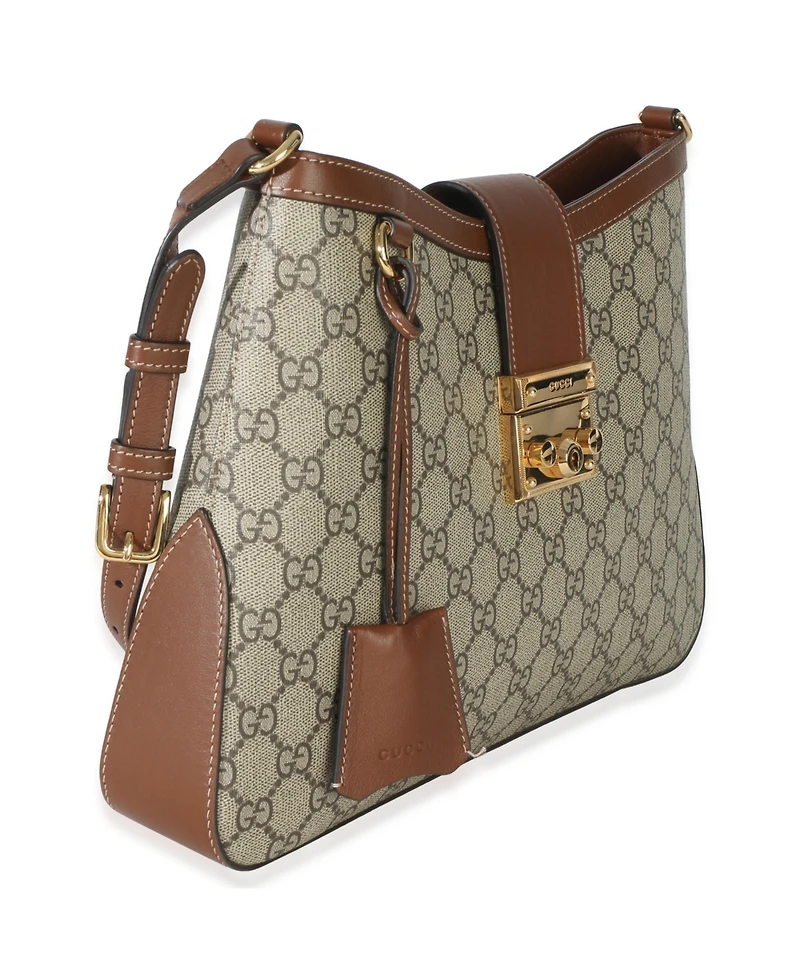 Pre-Owned Gucci Beige Ebony Gg Supreme Monogram Canvas Medium Padlock Shoulder Bag