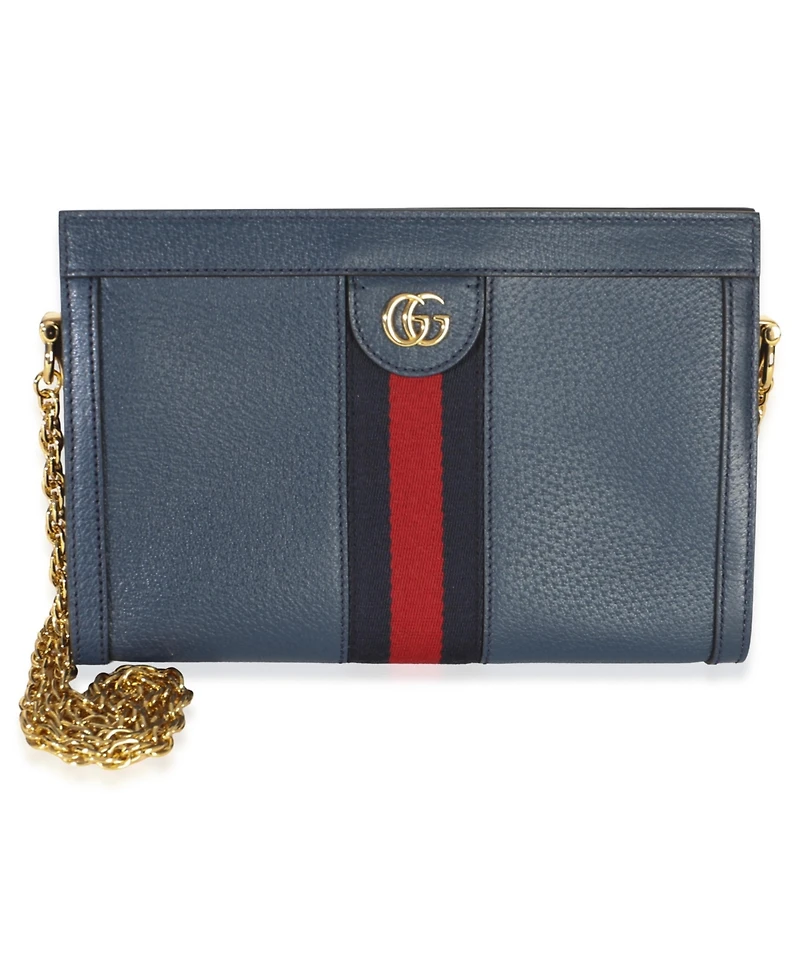 Pre-Owned Gucci Navy Calfskin Gg Ophidia Small Web Chain Bag