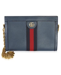 Pre-Owned Gucci Navy Calfskin Gg Ophidia Small Web Chain Bag
