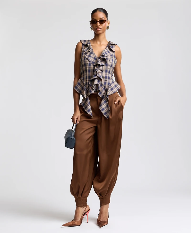 Avec Les Filles Women's Sleeveless Ruffle Top