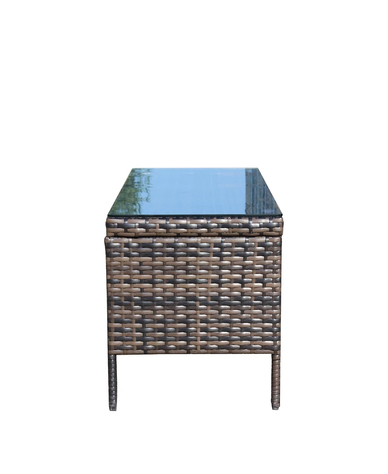 Clihome 30.75" Outdoor Patio Coffee Table Tempered Glass Top Rattan Table