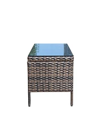 Clihome 30.75" Outdoor Patio Coffee Table Tempered Glass Top Rattan Table