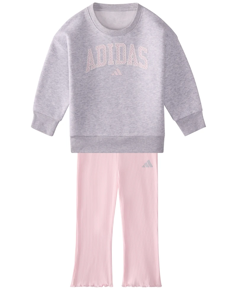 adidas Baby Girls' Long-Sleeve Sweatshirt and Pants, 2-Piece Set