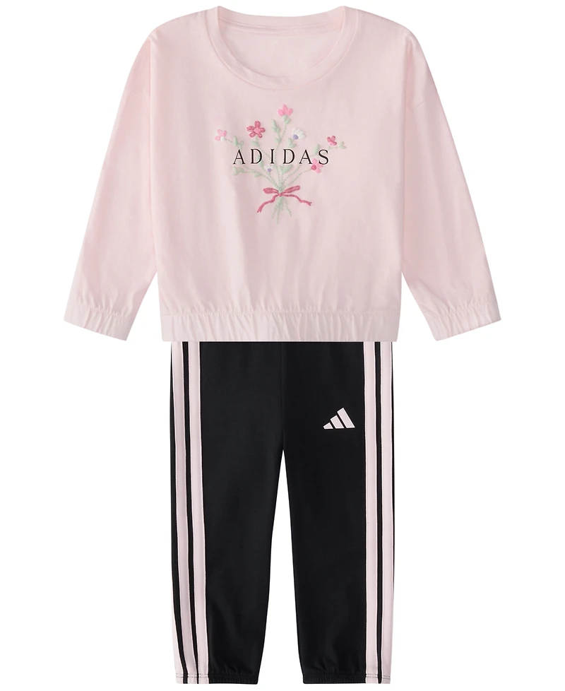 adidas Baby Girls' Long-Sleeve Top and Pants, 2-Piece Set