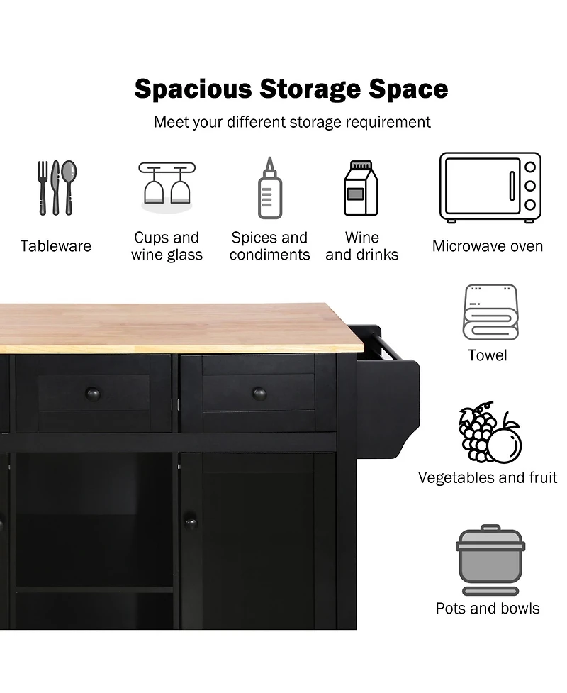 Clihome Kitchen Island Cart with Foldable Table & Adjustable Storage, Black Rolling Utility Cart
