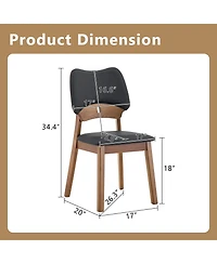 Rainsken Solid Wood Dining Chair Set of 2, cushion Hollowed Out Design Backrest, Mid Century Chair, for Room, Kitchen