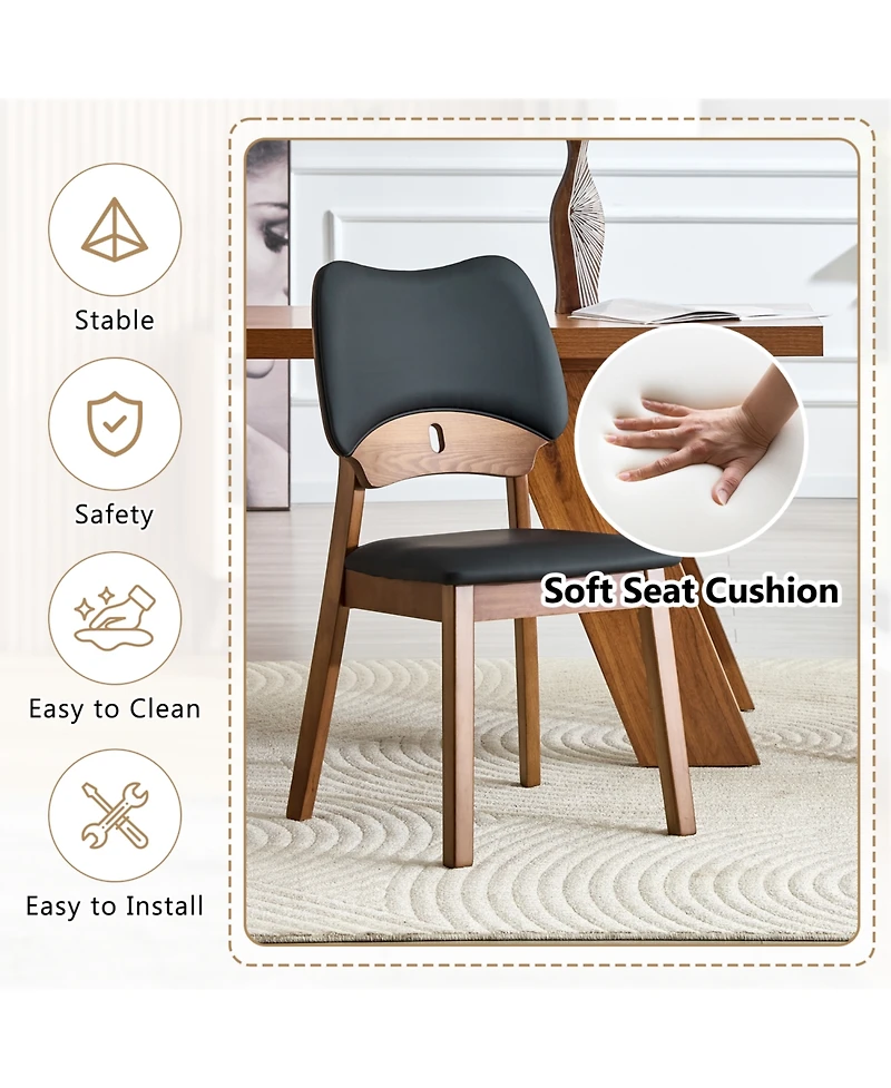 Rainsken Solid Wood Dining Chair Set of 2, cushion Hollowed Out Design Backrest, Mid Century Chair, for Room, Kitchen