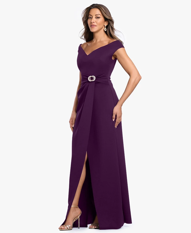 Betsy & Adam Petite Off-The-Shoulder Gown Dress