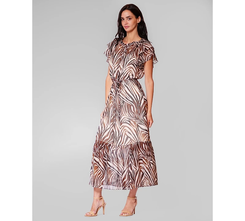 julia jordan Women's Crewneck Flutter-Sleeve Midi Dress