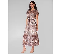 julia jordan Women's Crewneck Flutter-Sleeve Midi Dress