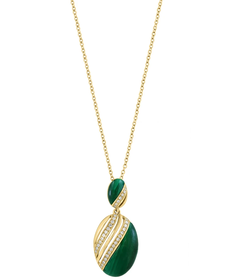 Effy Collection Malachite & Diamond (1/6 ct. t.w.) Pendant Necklace in 14k Yellow Gold