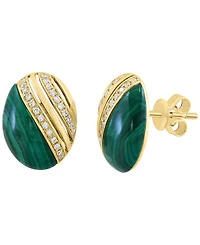 Effy Collection Malachite & Diamond (1/8 ct. t.w.) Earrings in 14k Yellow Gold