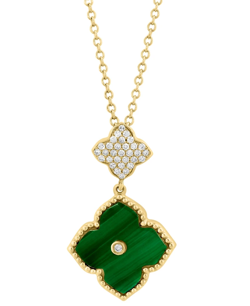Effy Collection Malachite & Diamond (1/10 ct. t.w.) Pendant Necklace in 14k Yellow Gold