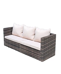 Clihome 4 Piece Outdoor Rattan Conversation Sofa Set Pe Wicker Patio Furniture Set with Cushion, Tempered Glass Coffee Table