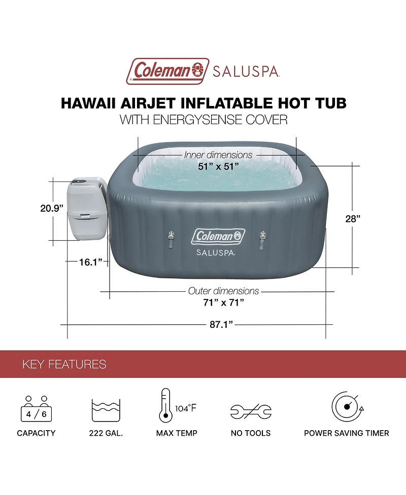 Bestway Coleman Hot Tub with 6 SaluSpa Non-Slip Spa Seats SaluSpa Pillows