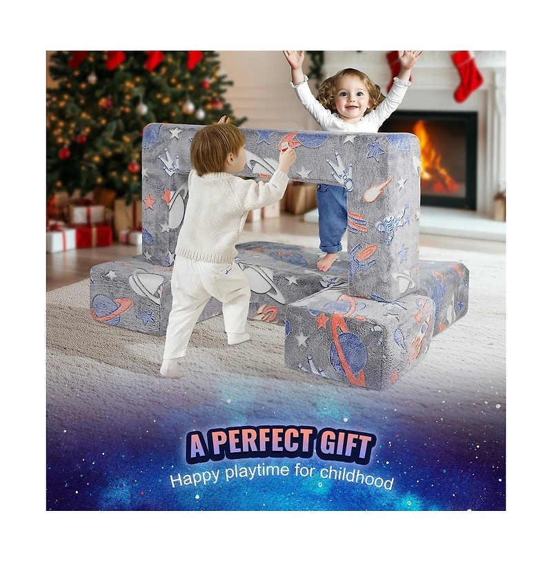 Sugift 4-Piece Modular Kids Play Couch with Glow-in-the-Dark Fabric and Washable Covers
