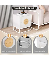 Gouun Mid-Century Fluted 2-Drawer Nightstand with Pine Wood Handles