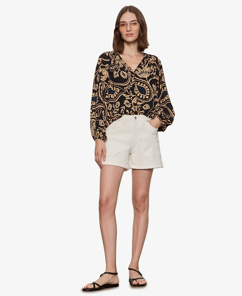 Sanctuary Women's Printed Split Neck Blouse