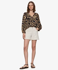 Sanctuary Women's Printed Split Neck Blouse