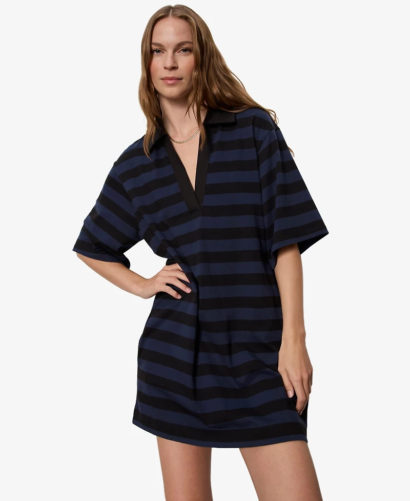 Sanctuary Women's Striped Oversized Spread Collar T-Shirt-Dress