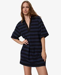 Sanctuary Women's Striped Oversized Spread Collar T-Shirt-Dress