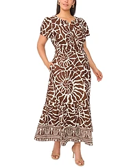 Msk Plus Printed Split-Neck Tiered Cotton Maxi Dress