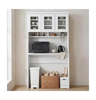 gaomon H Kitchen Cabinet with Trash Can Storage – Trash Can Cabinet with Microwave Stand, 35.4" Wide Kitchen Pantry for Dining Room