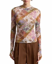 Avec Les Filles Women's Printed Long-Sleeve Mesh Top