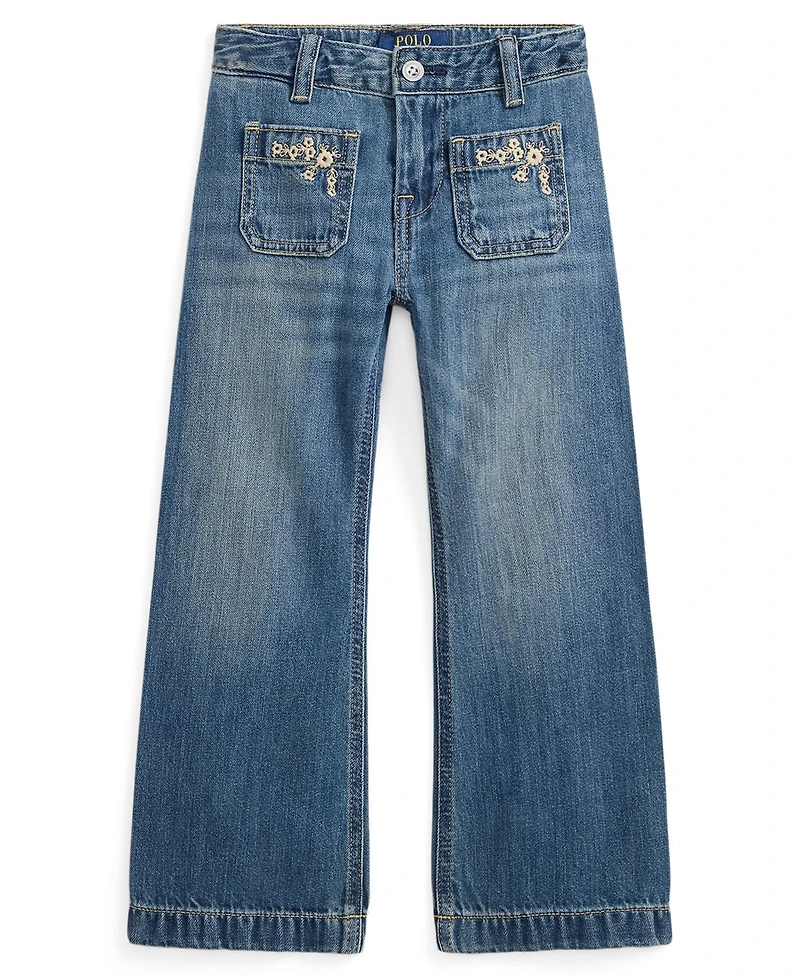 Polo Ralph Lauren Girls' 2T-6X Embroidered Flared Cotton Denim Jeans