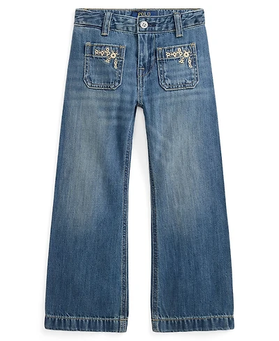 Polo Ralph Lauren Girls' 2T-6X Embroidered Flared Cotton Denim Jeans