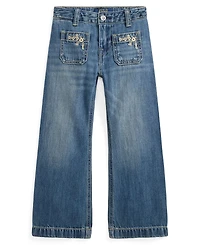 Polo Ralph Lauren Girls' 2T-6X Embroidered Flared Cotton Denim Jeans