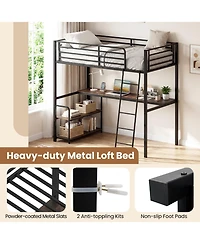 Slickblue Twin Loft Bed with Built-In Desk and Storage Shelves, Ideal for Kids
