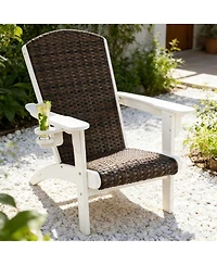 Yiortwo Outdoor Adirondack Chair with Rattan Padded Seat and Cup Holder
