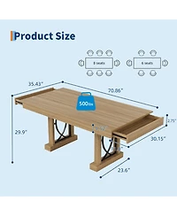 gaomon 71-Inch Kitchen Dining Table for 6-8 with 2 Drawers, Double Pedestal, for Kitchen, Office, Natrual