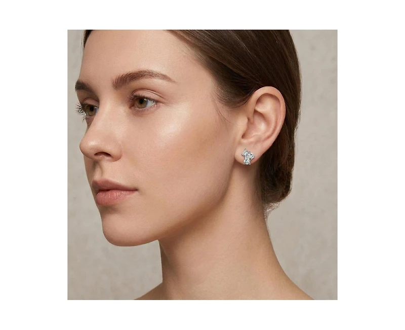 Rachel Glauber Dainty White Gold Plated Multi-Shape Cz Stud Earrings