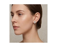 Rachel Glauber Dainty White Gold Plated Multi-Shape Cz Stud Earrings