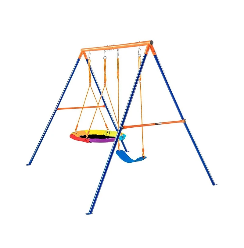 Sugift Backyard A-Frame Swing Set with Saucer and Belt Seats 440 lb Capacity