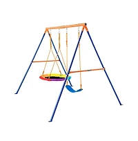 Sugift Backyard A-Frame Swing Set with Saucer and Belt Seats 440 lb Capacity