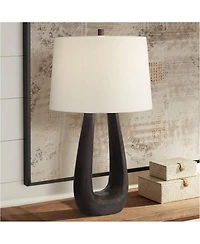 Possini Euro Design Woodwork Tall Open Base Large Mid Century Modern End Table Lamp Black Finish Finish Single Living Room