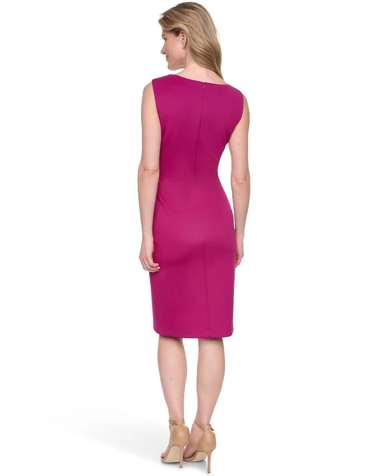 Jessica Howard Sleeveless Asymmetrical Neck Cocktail Dress with Tucks