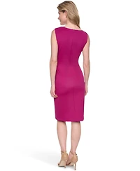 Jessica Howard Sleeveless Asymmetrical Neck Cocktail Dress with Tucks