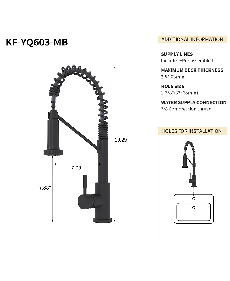 Phying Bothwa Home Cupc Certified 19" Single Handle Kitchen Faucet