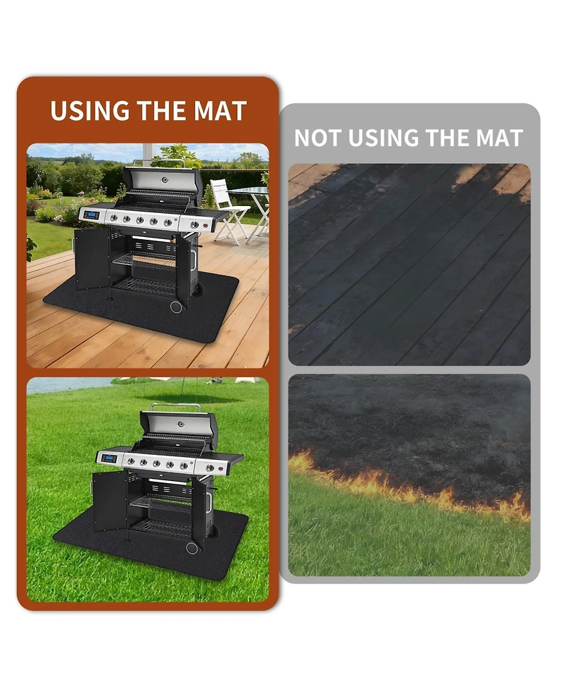 Xo 65" x 48" Double-Sided Fireproof Under Grill Mat, Waterproof Oil Resistant Bbq Deck Protector Pad for Indoor Outdoor Patio