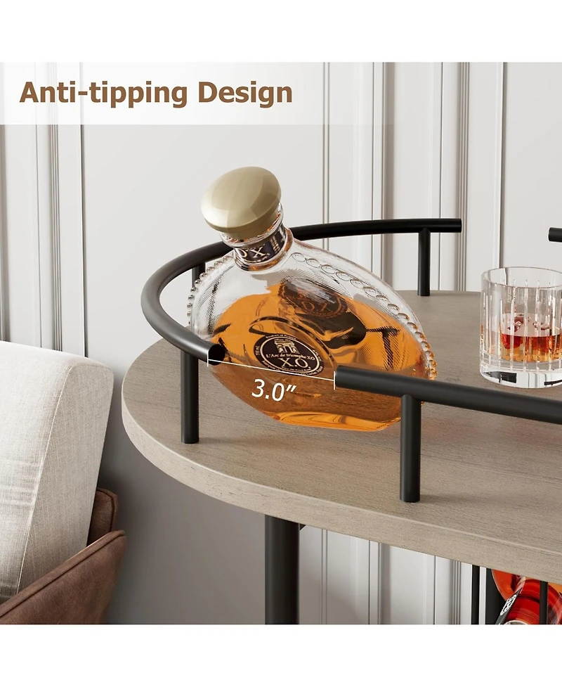 homfan 3-Tier Bar Cart on Wheels, Mobile Serving Cart with Wine Rack and Glass Holder