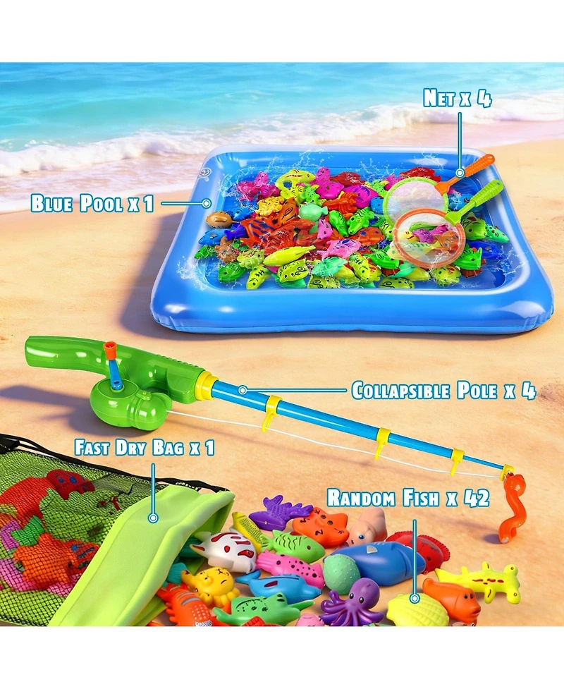 Gnuadz 42 Fishes Fishing Game Set Kids Outdoor Pool Party Rod Net Floating Fish Birthday Gift
