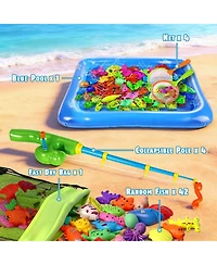 Gnuadz 42 Fishes Fishing Game Set Kids Outdoor Pool Party Rod Net Floating Fish Birthday Gift