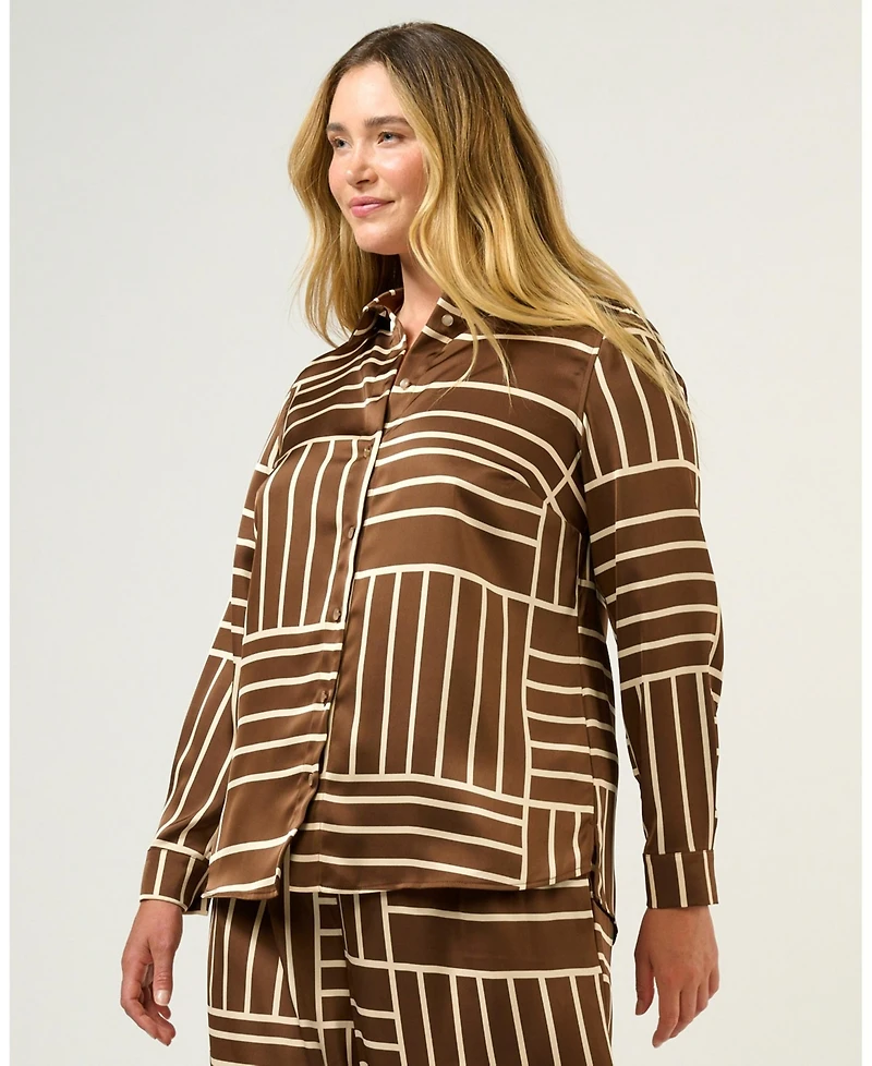 Estelle Plus Sizes Josie Geometric Collared Button-Front Satin Shirt