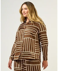 Estelle Plus Sizes Josie Geometric Collared Button-Front Satin Shirt