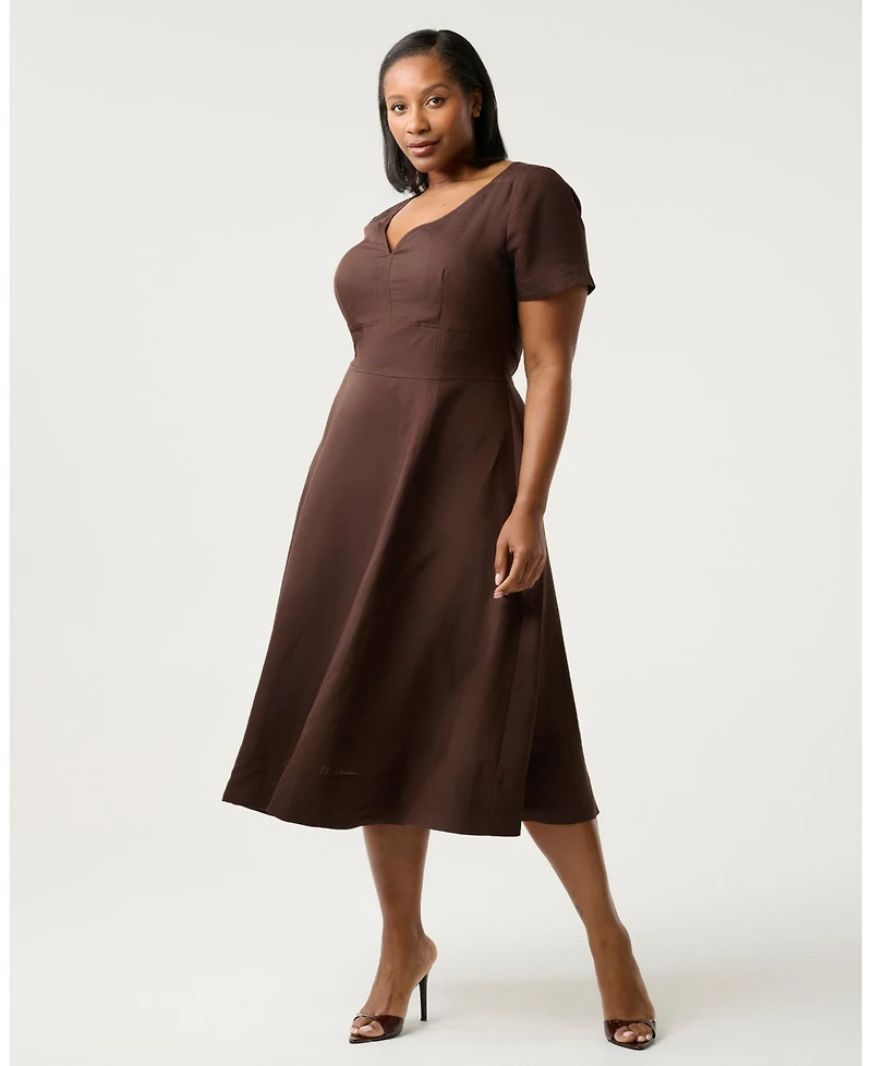 Estelle Women's Akira Linen Blend V-Neck Midi Dress